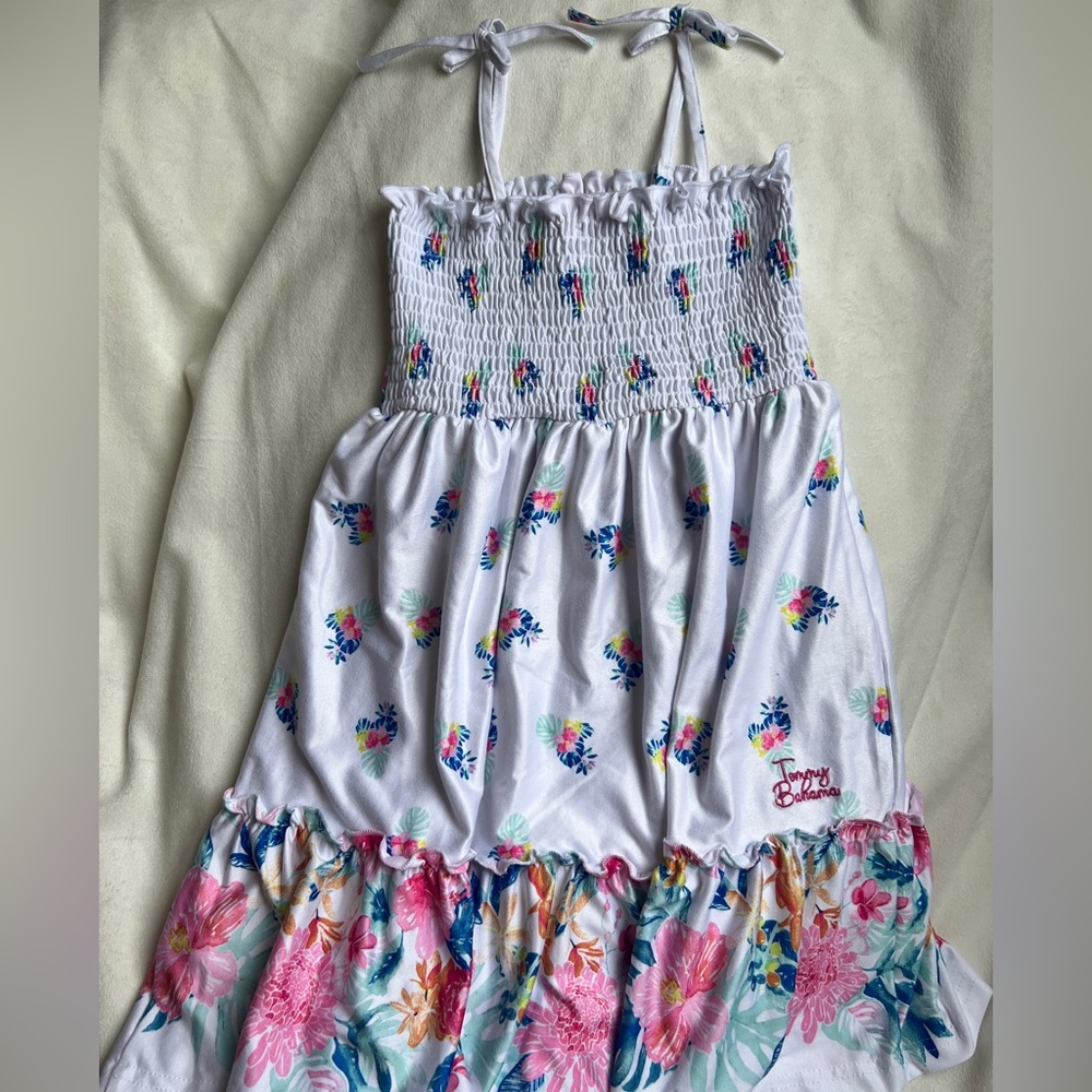(5 Girl) Tommy Bahama White Dress with Floral Accents